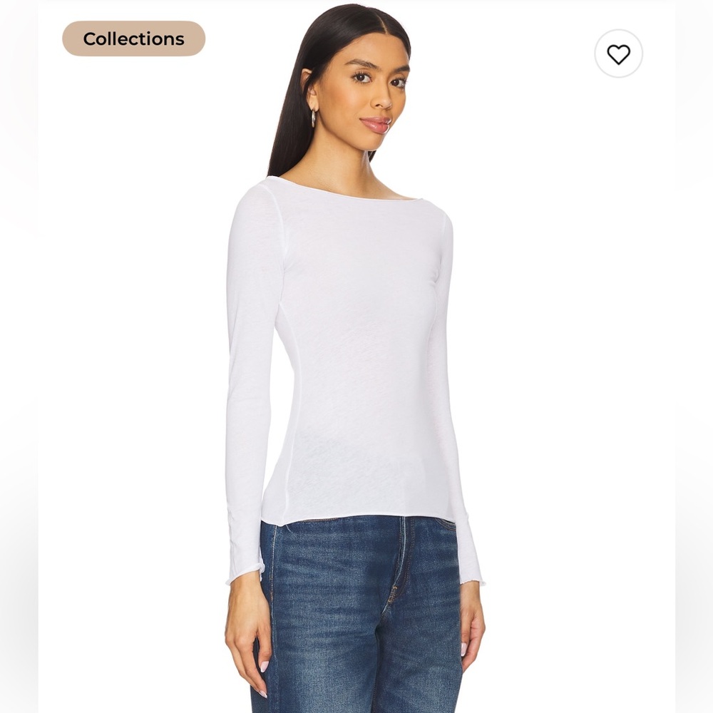 Aya Muse boatneck long sleeve tee in white Elegant White Long Sleeve Top - Picture 2 of 4